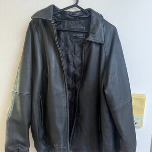 Large Black leather jacket- Bill Blass